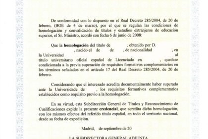 Equivalenza in Spagna